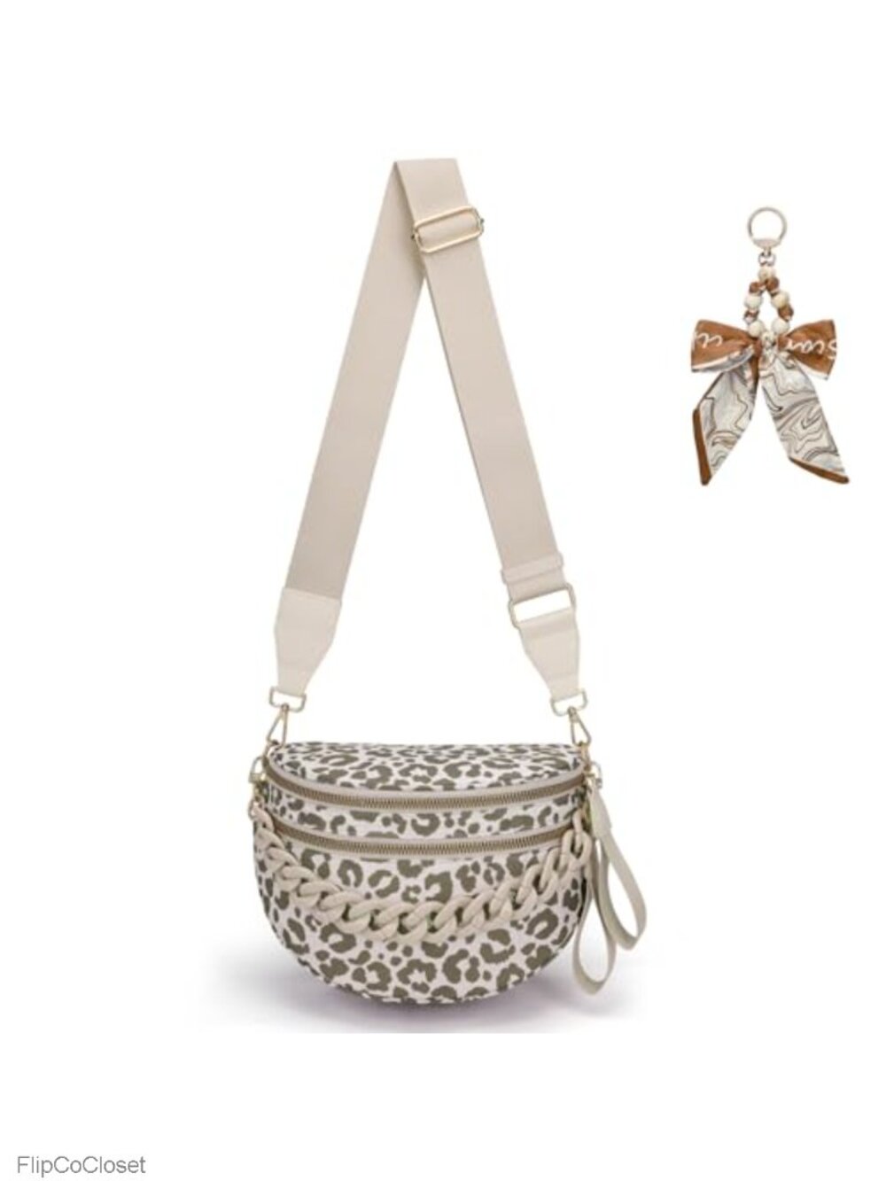 Leopard Nylon Crossbody Bag Double Zip Fanny Pack Sling Bag